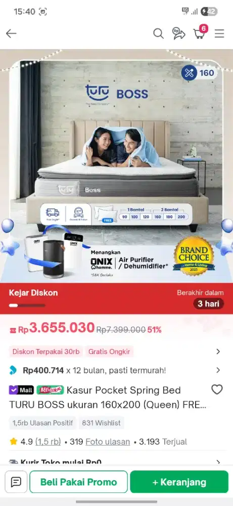 Kasur TURU BOSS size Queen 160 × 200