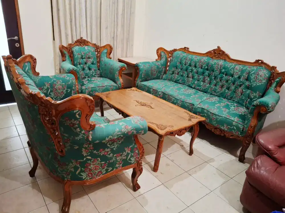 Kursi Tamu Jati Set Sofa Bangku Meja Ruang Kayu Ukir Antik Klasik 321