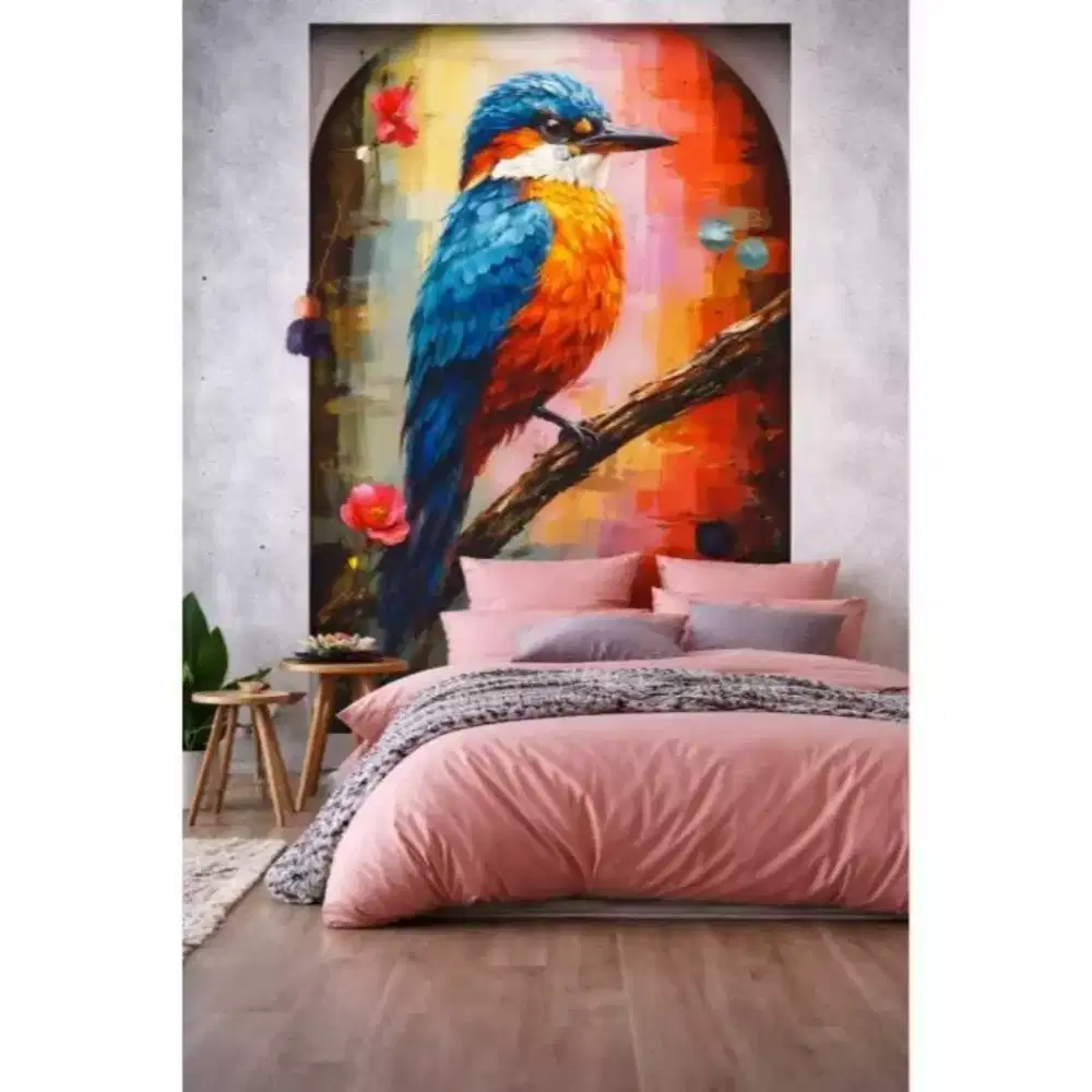 Wallpaper Dinding Custom Motif Burung Artistik Full Color