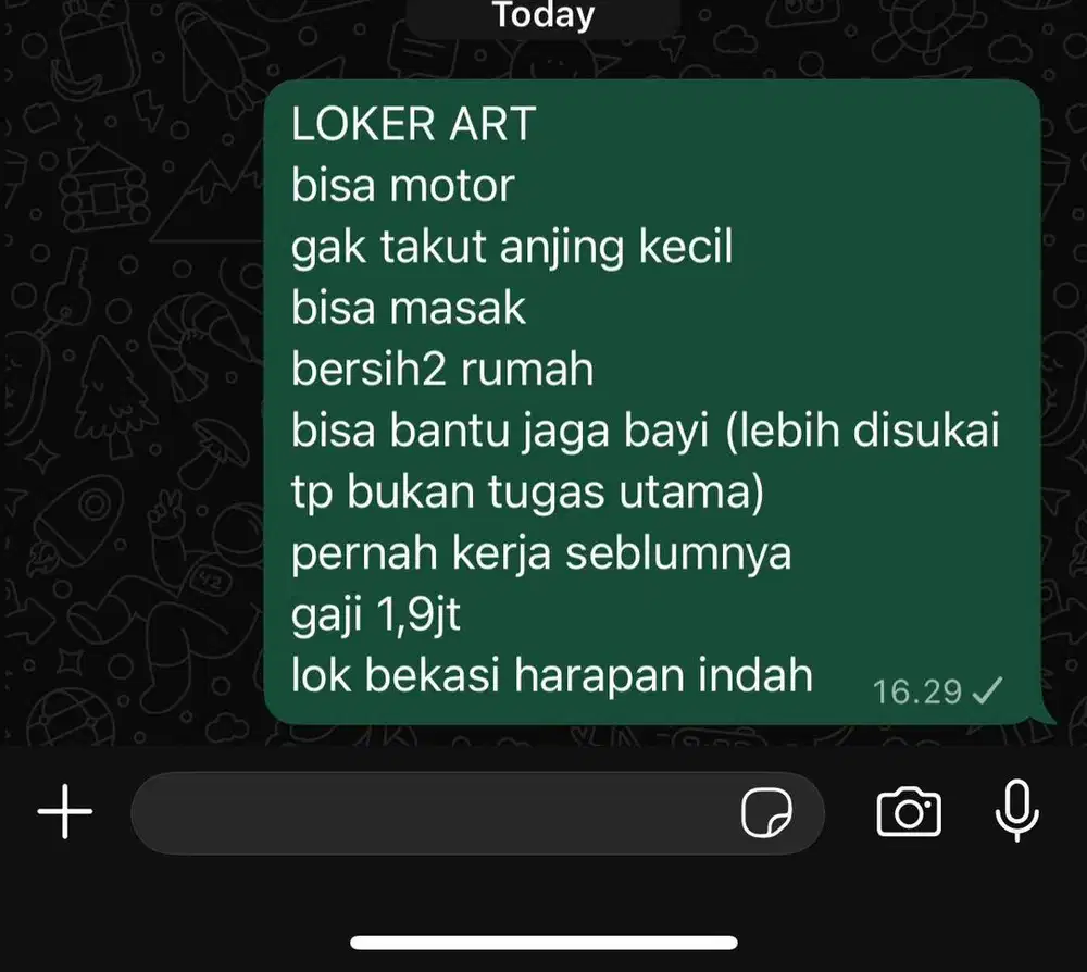 Dibutuhkan ART nginap