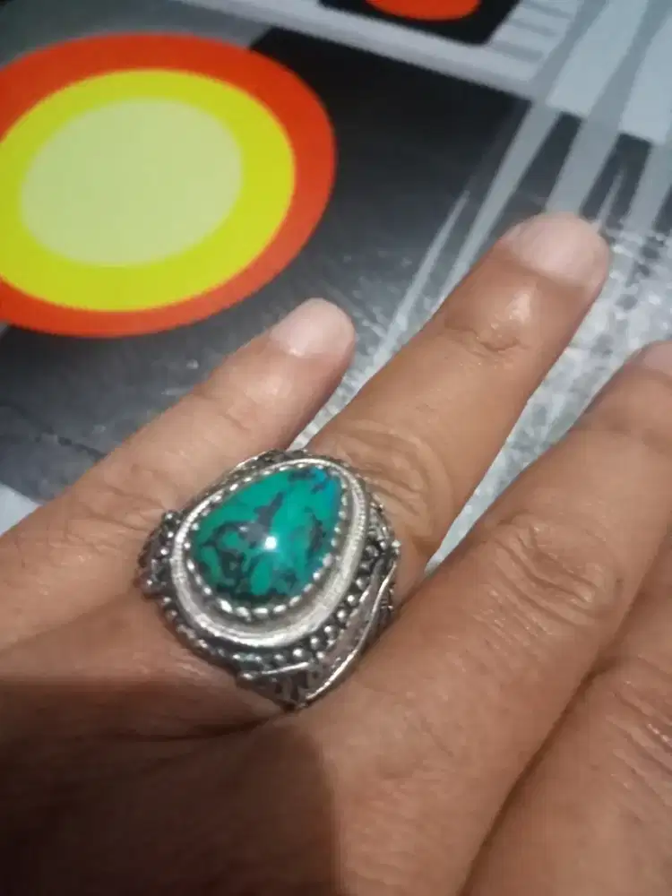 Batu cincin pirus Persia serat perak