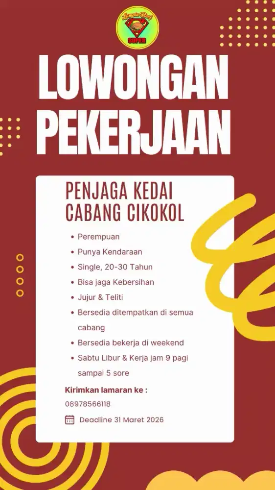 DI CARI WANITA PENJAGA KEDAI