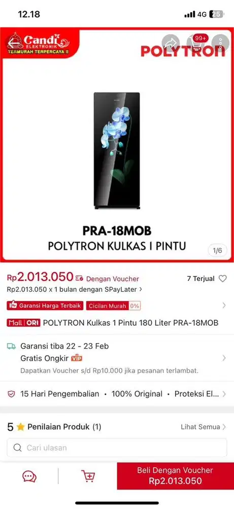 Kulkas 1 pintu merk Polytron 180L