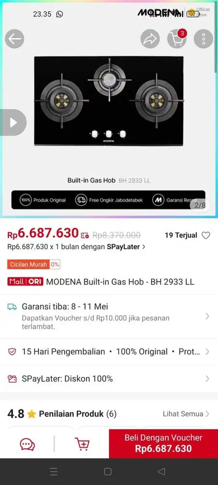 kompor 3 tungku modena