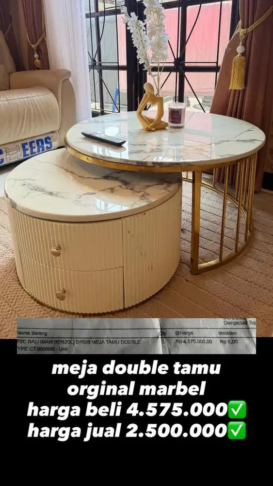 Dijual meja double tamu orginal marbel