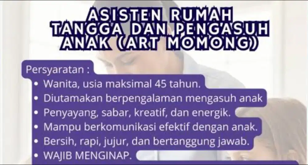 DIBUTUHKAN ART DAN MOMONG ANAK