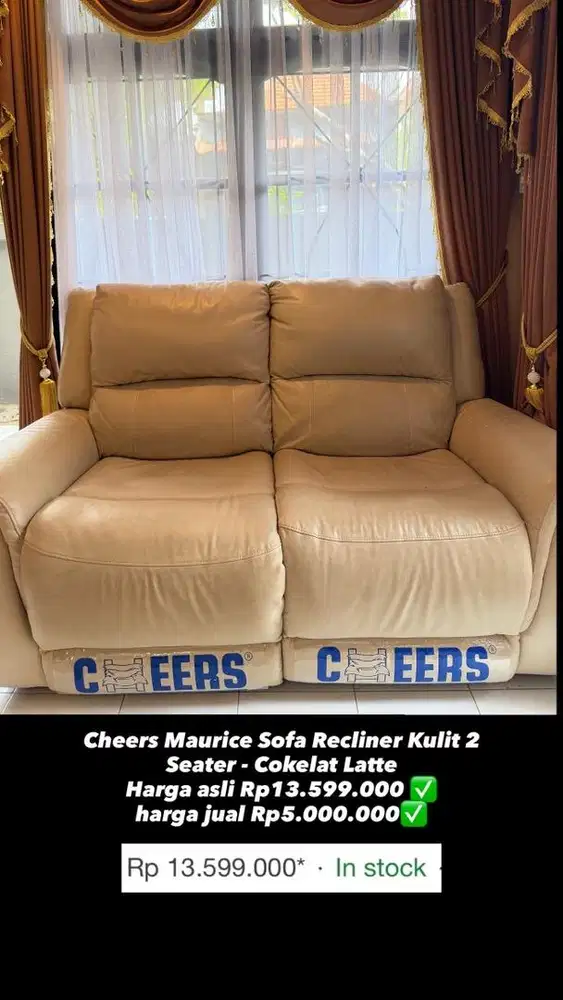 Dijual Cheers Maurice Sofa Recliner Kulit 2 Seater - Cokelat Latte