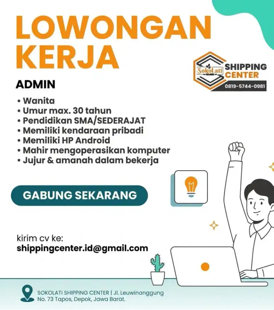Lowongan Kerja Admin - Sokolati Shipping Center (Depok)