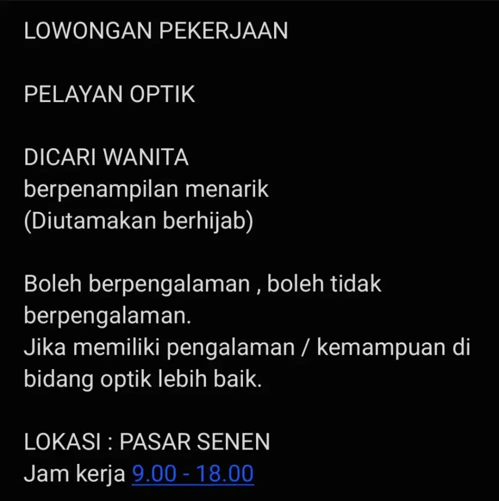 PELAYAN OPTIK / KACAMATA
