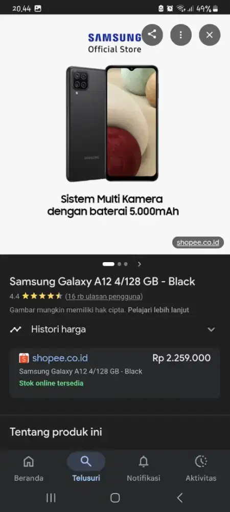 Samsung A12 ram4/128 hp only minus