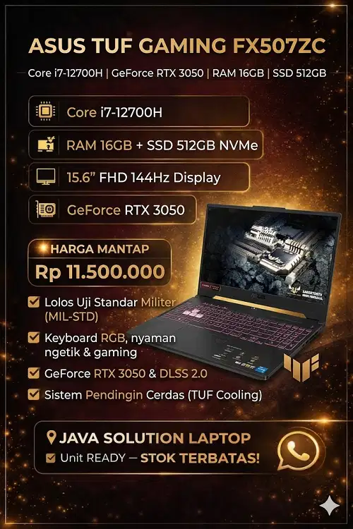 Asus TUF Gaming FX507ZC Core i7-12700H Nvidia GeForce RTX 3050 Ram 16