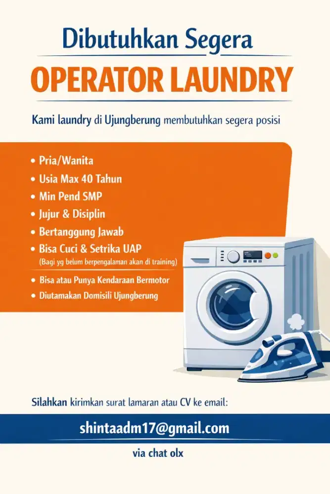Dibutuhkan segera operator laundry