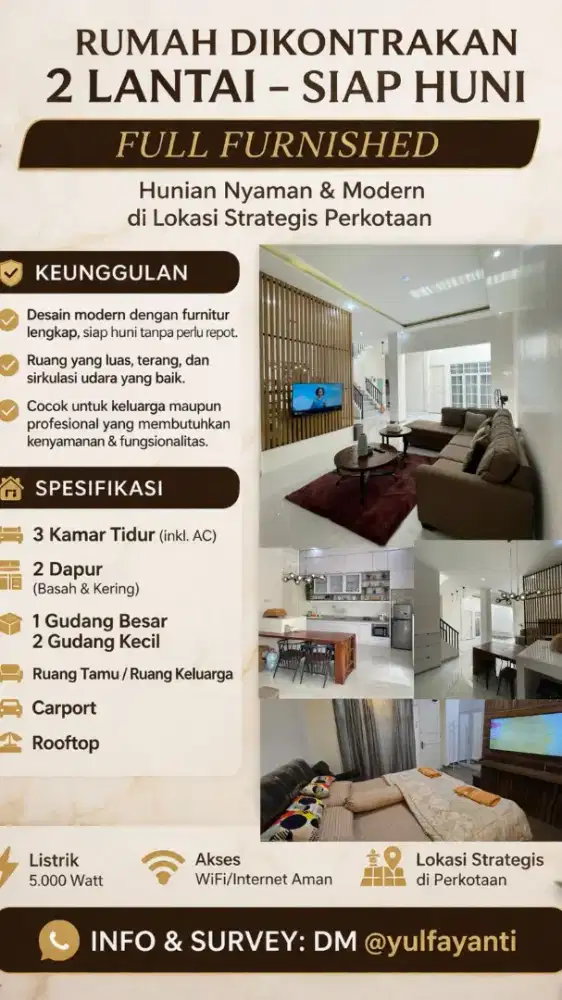 Disewakan rumah 2 lantai (full furnished)