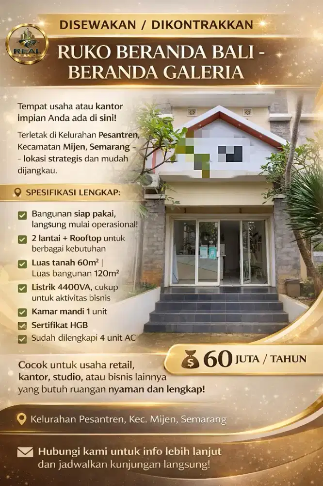 RUKO 2 LANTAI DISEWAKAN KAWASAN BSB SEMARANG