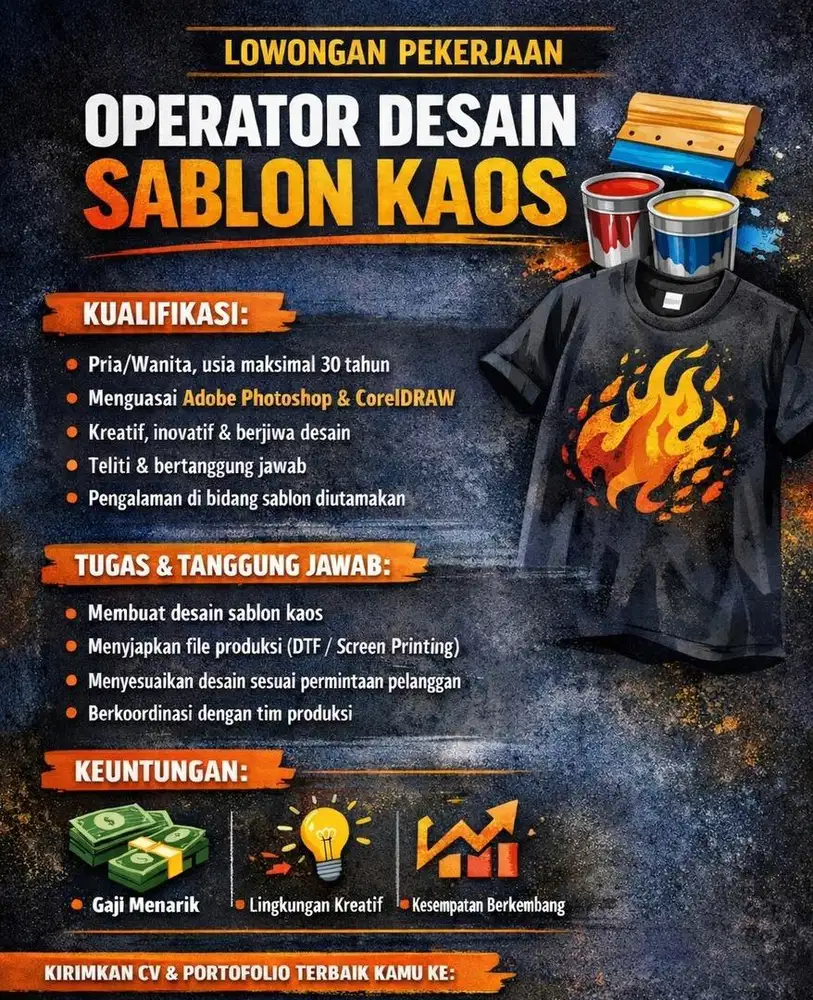 Lowongan pekerjaan operator desain sablon kaos