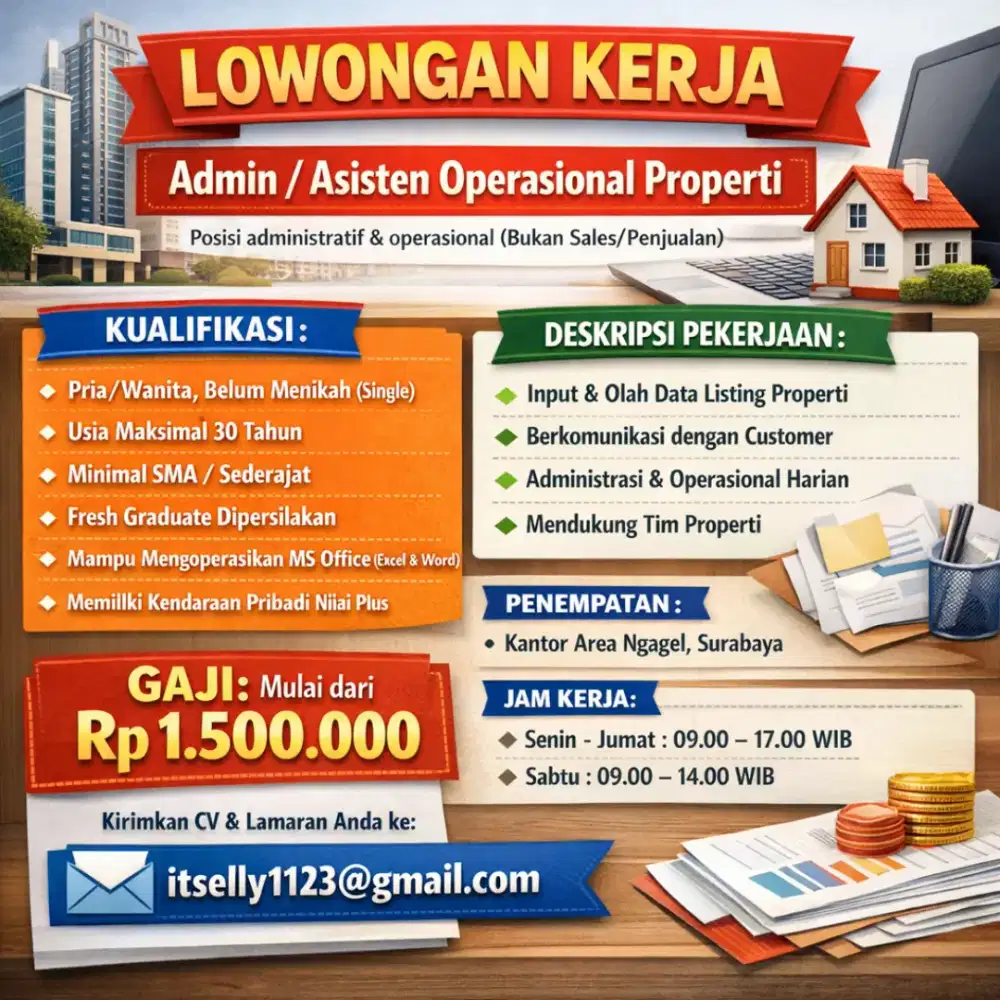 Dibutuhkan Segera Admin/Assiten Operasional Properti