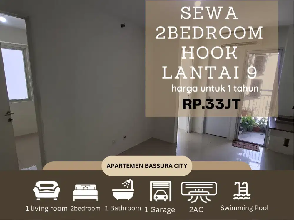 sewa 2kamar hook unfurnis lantai 9 apartemen bassura city