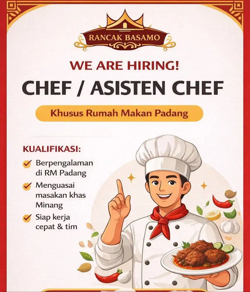 Dibutuhkan segera!!! Loker untuk Chef / Asisten Chef