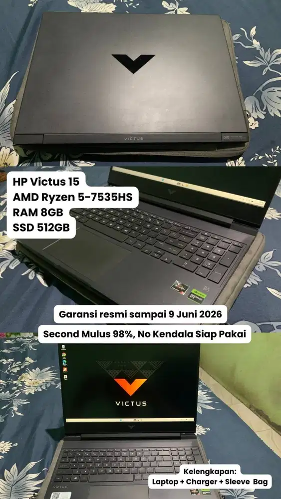 HP Victus 15 (AMD Ryzen 5-7535HS, RAM 8GB, SSD 512GB) Garansi resmi