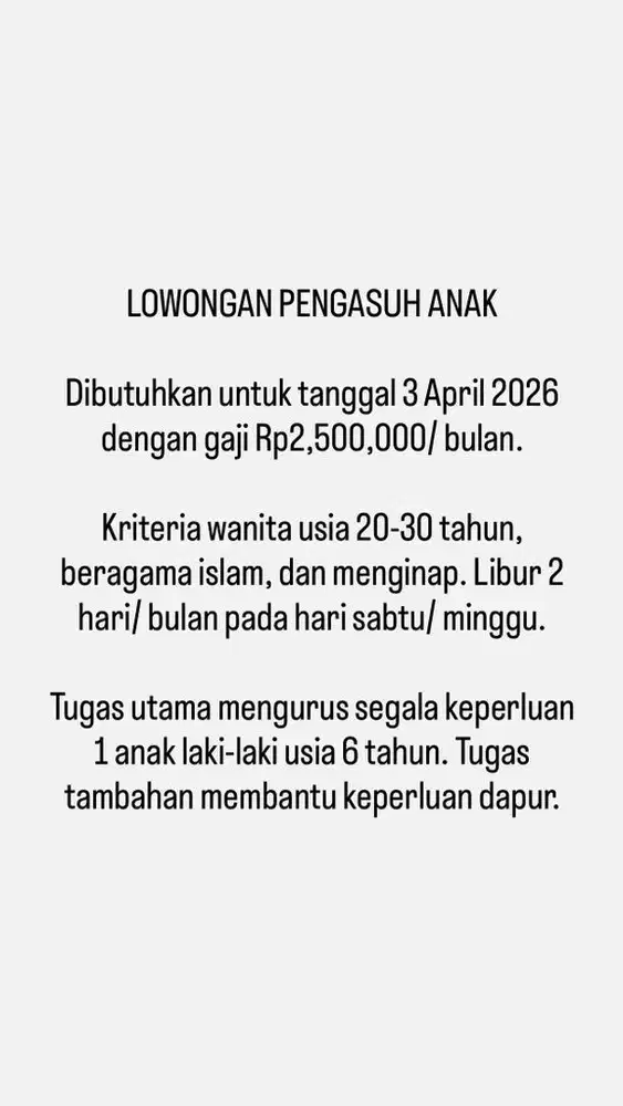 LOWONGAN PENGASUH ANAK
