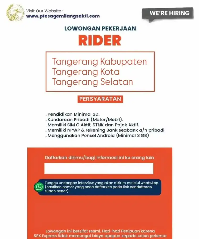 LOKER KURIR SPX SHOPEE RIDER ALL TANGERANG SELATAN