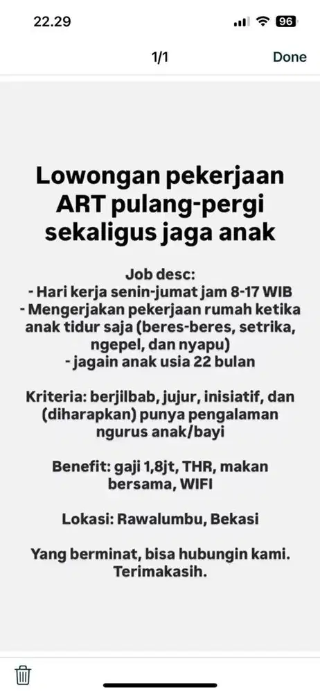 Lowongan ART pulang pergi