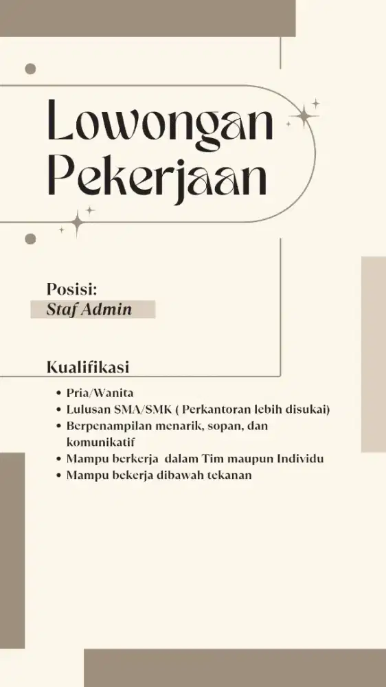 Dibutuhkan segera staff administrasi