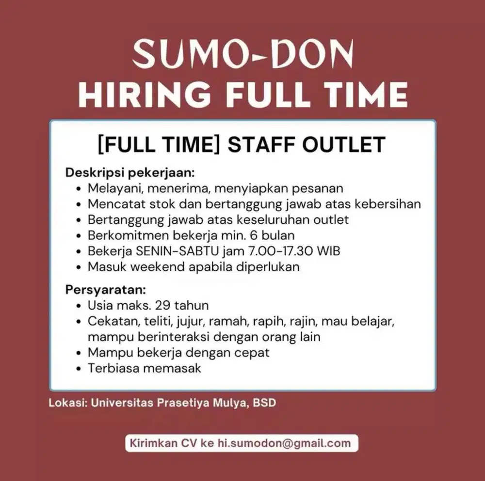FULL TIME - STAFF Outlet