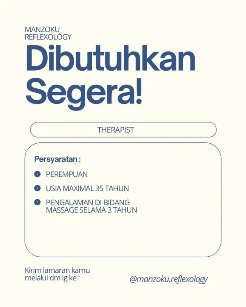 LOWONGAN KERJA THERAPIST PEREMPUAN