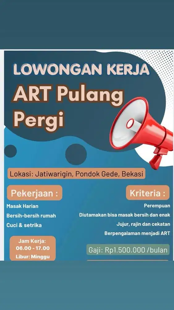 LOKER ASISTEN RUMAH TANGGA PULANG PERGI/PP