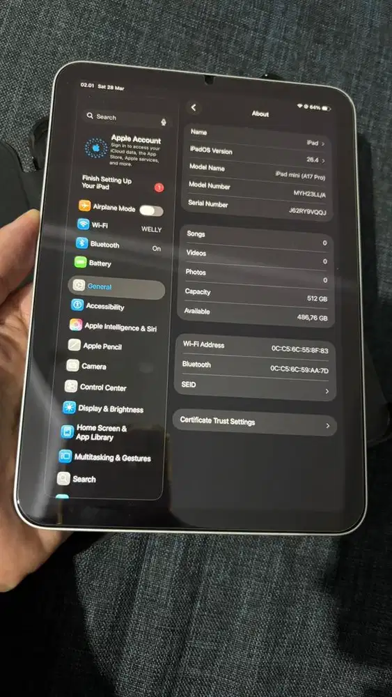 Ipad mini 7 A17 pro 512gb gar sd 30 sept 2026 like new