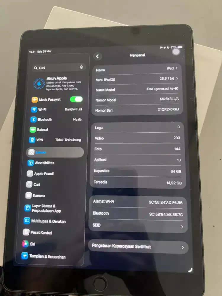 iPad gen 9 wifi 64Gb Mulus