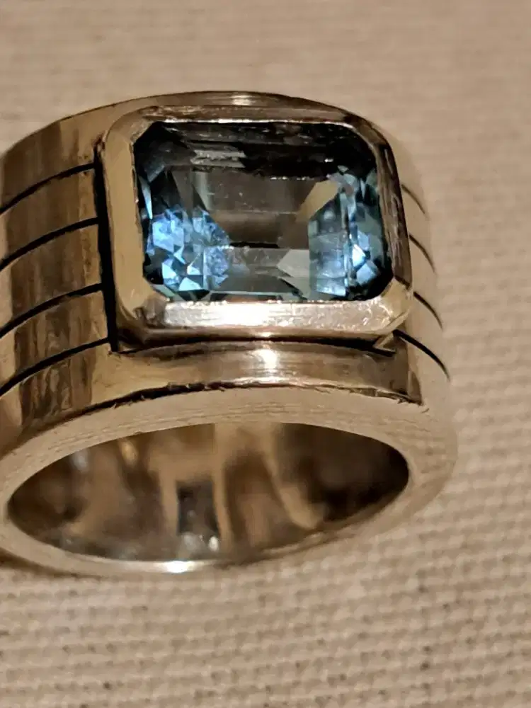 Vintage Eropa Modernist 80s, Natural AQUAMARINE 2ct+, Full Hallmarks