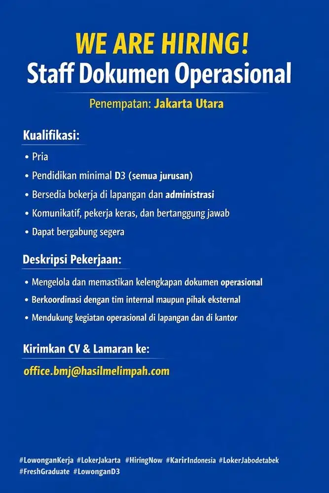 Lowongan kerja staf administrasi dokumen operasional