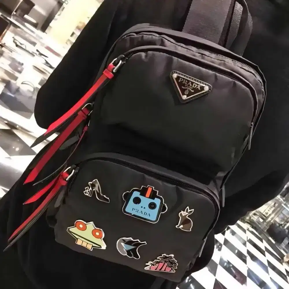 prada black nylon limited robot fluo sling