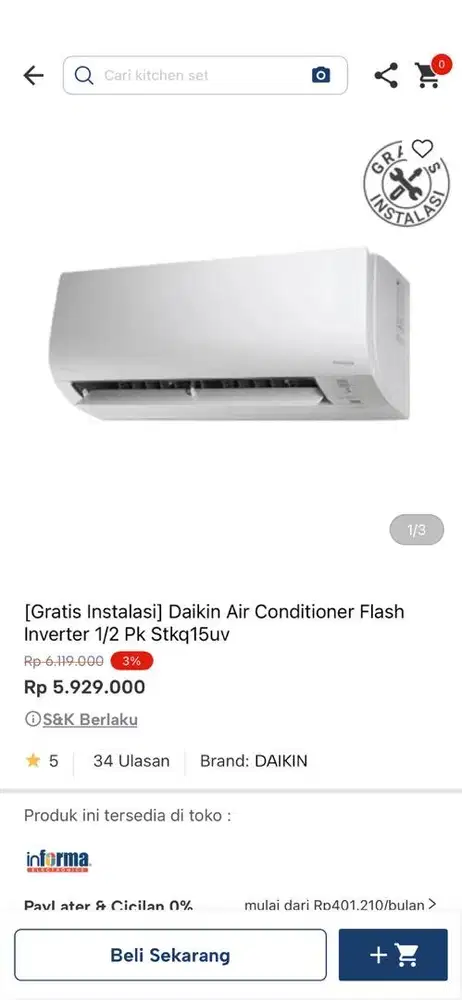 ac daikin 1/2pk standar