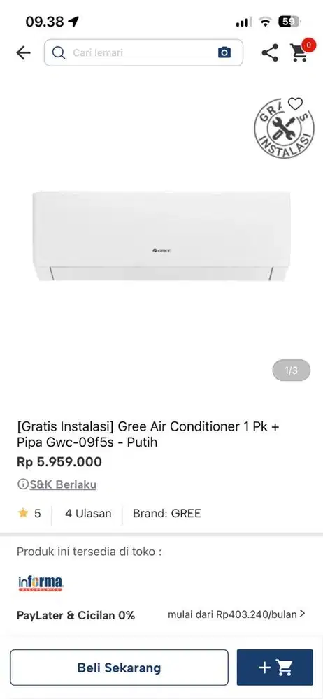 ac gree 1pk standar