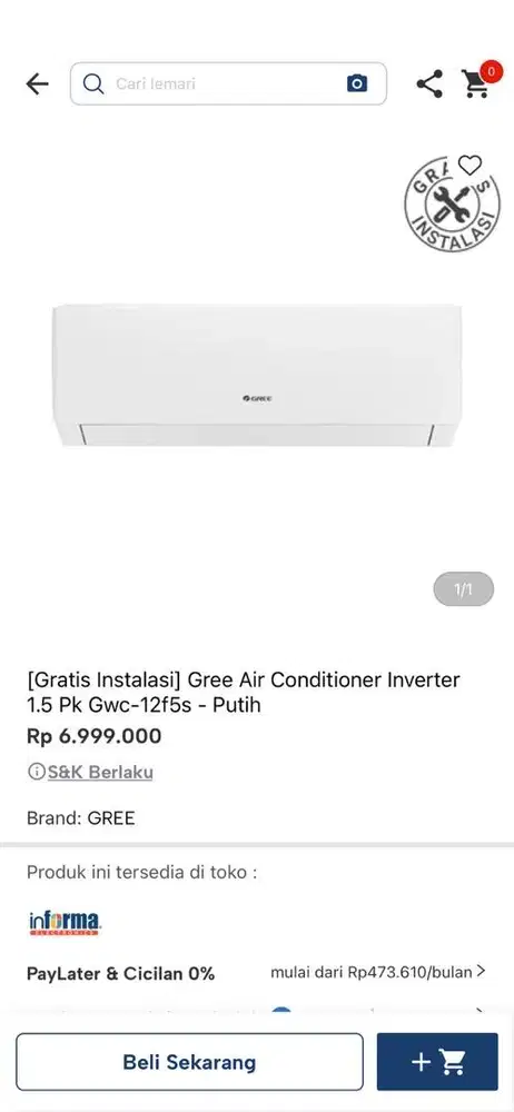 ac gree 1.5pk standar