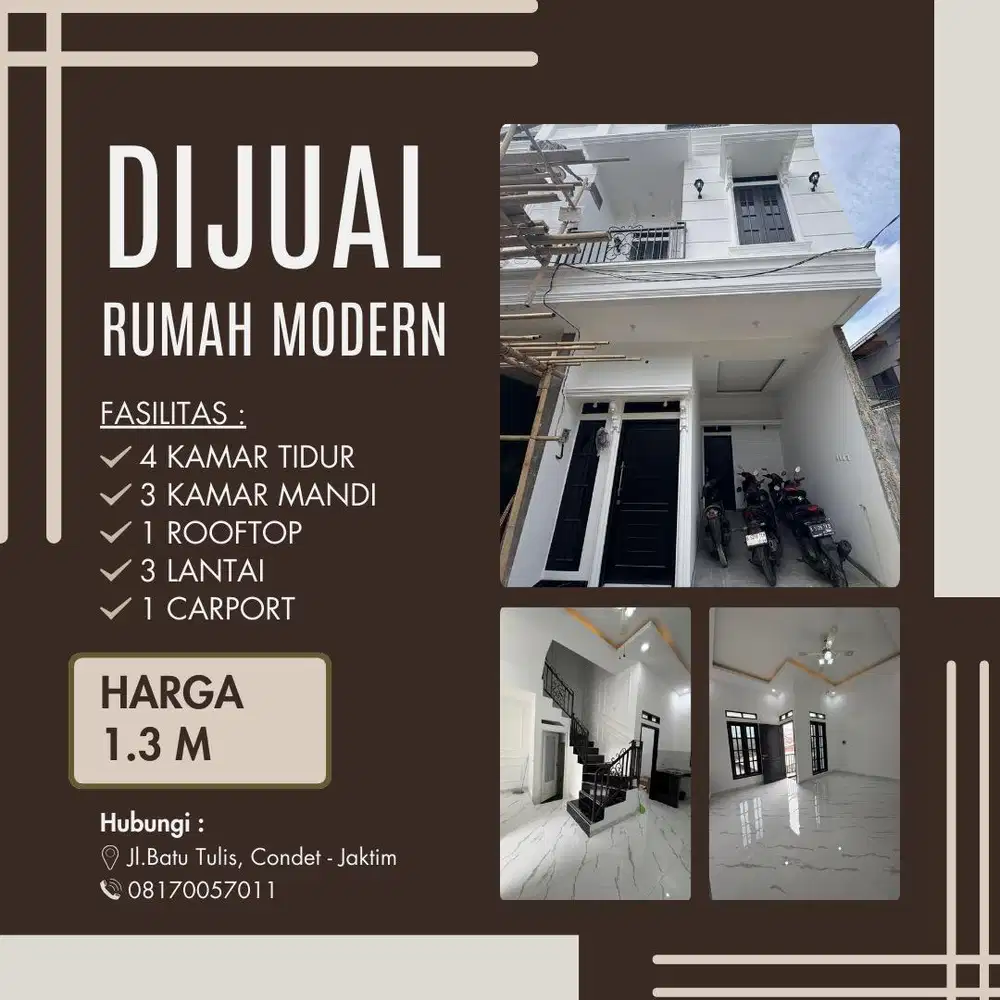 DIJUAL RUMAH MODERN 3 LANTAI – CONDET, JAKARTA TIMUR