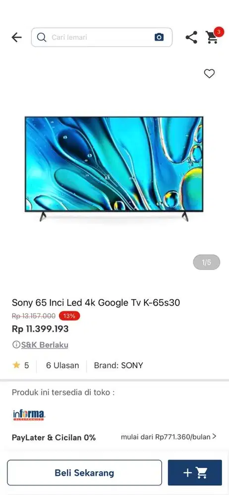 SONY GOOGLE TV 4K 65 inci