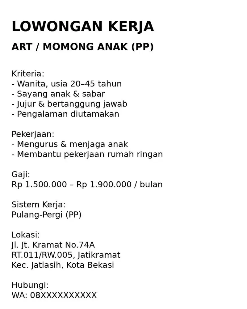 LOWONGAN ART MOMONG ANAK