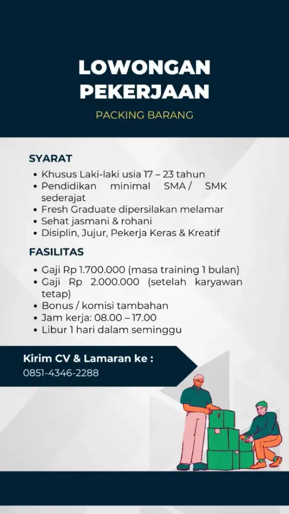 LOWONGAN KERJA PACKING UNTUK LAKI-LAKI