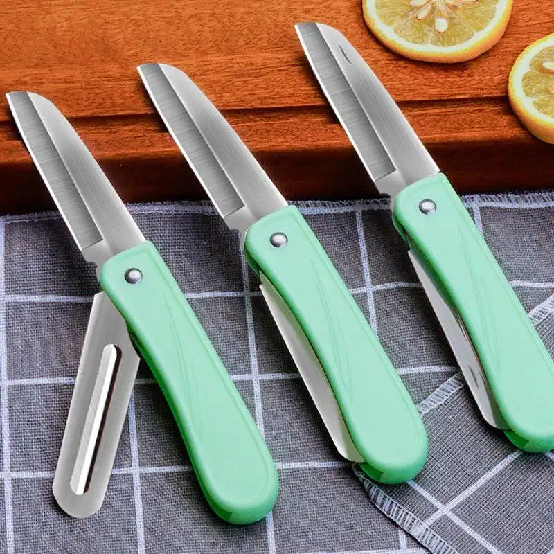 Pisau Buah Lipat Portabel Stainless Steel Hijau 17.5cm Mini HL524