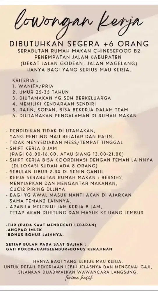 LOWONGAN KERJA SERABUTAN RUMAH MAKAN