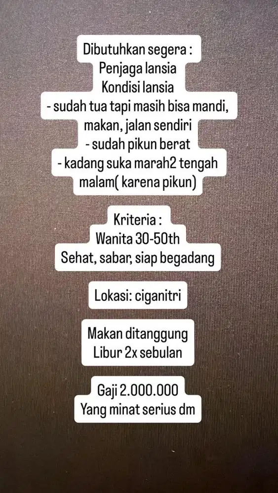 Penjaga lansia daerah ciganitri