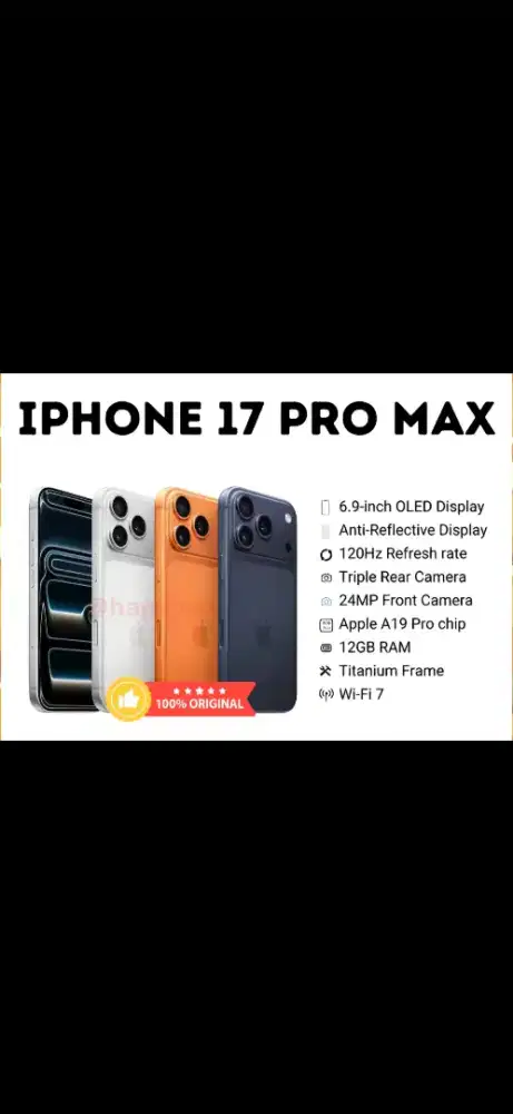 Iphone 17 Promax 256Gb/512Gb/1Tb/2Tb Kredit Free 1x cicilan