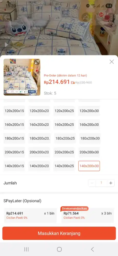 sprei stitch 140x200