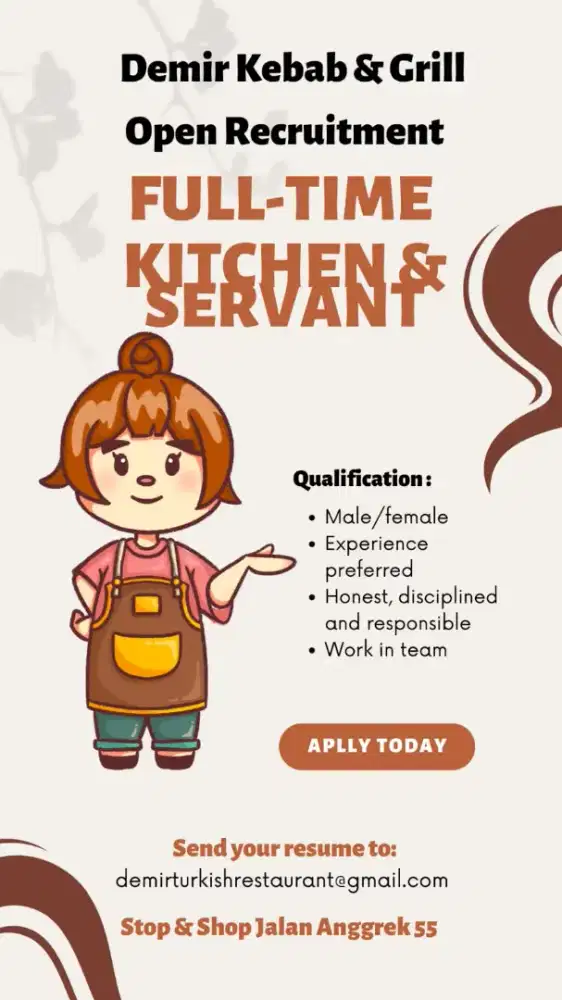 Lowongan kerja waiters cook helper