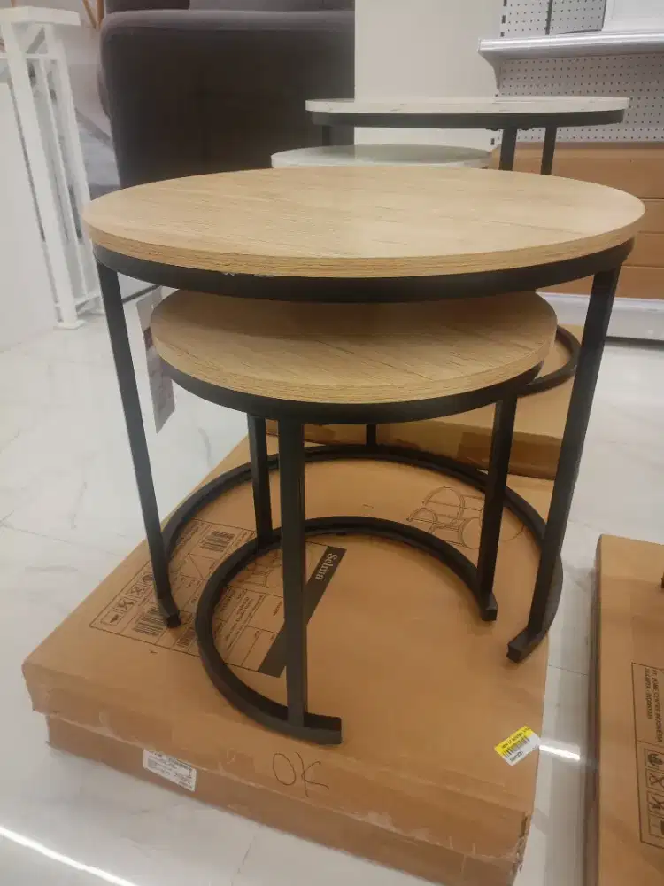 Set 2 Pcs Porto Meja Tamu dan Meja Sisi - coklat Oak