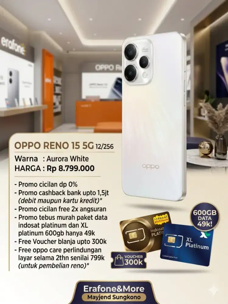 OPPO RENO 15 5g 12/256 PROMO BANYAK
